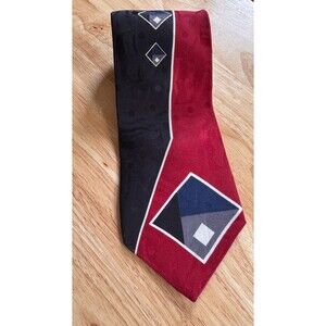 Zylos George Machado Red Black Geometric Italian Silk Tie 60" Vtg 90s